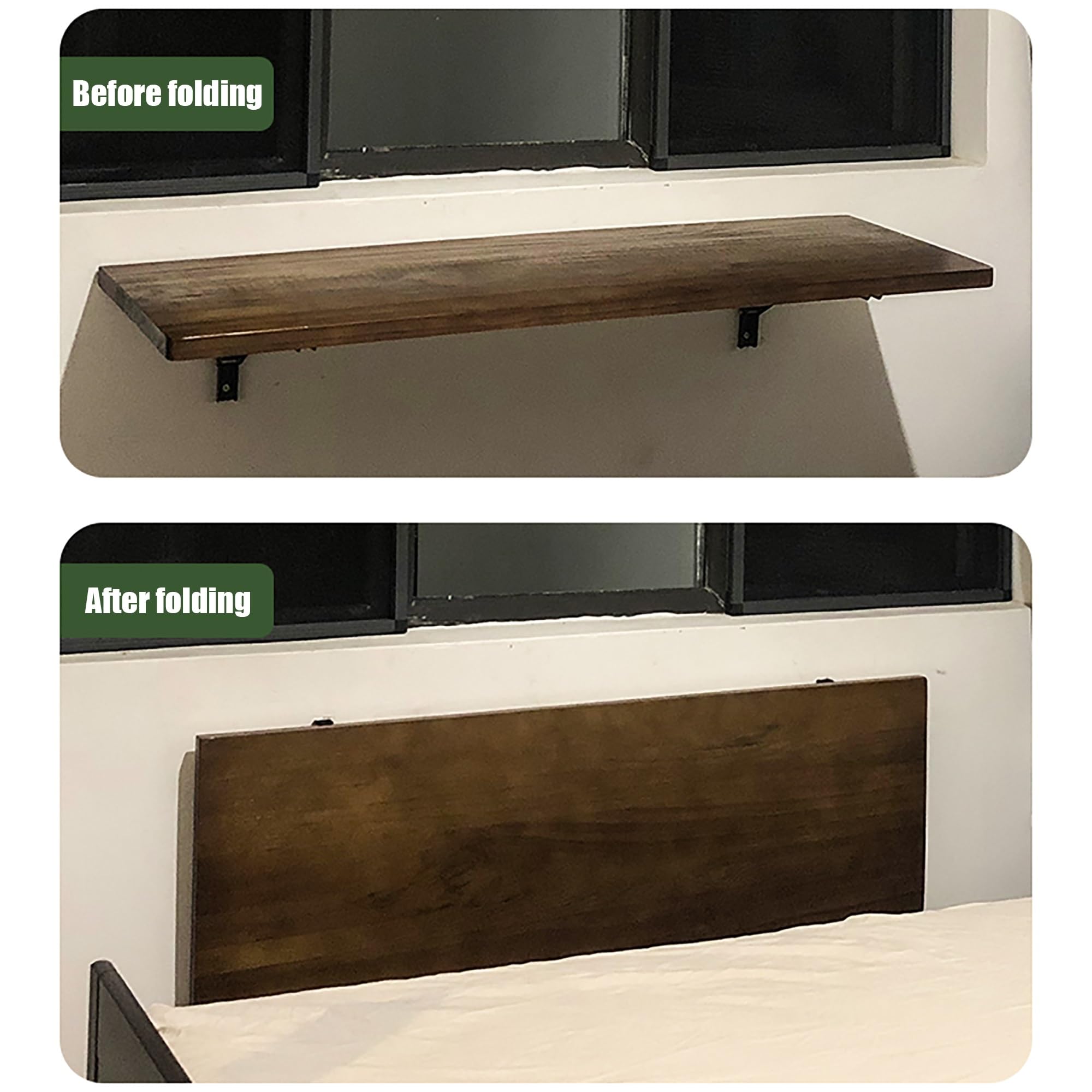 Scrivania pieghevole da parete in legno massello, per piccoli spazi, con banco da lavoro pieghevole per garage, cucina e sala da pranzo (100 x 35 cm)