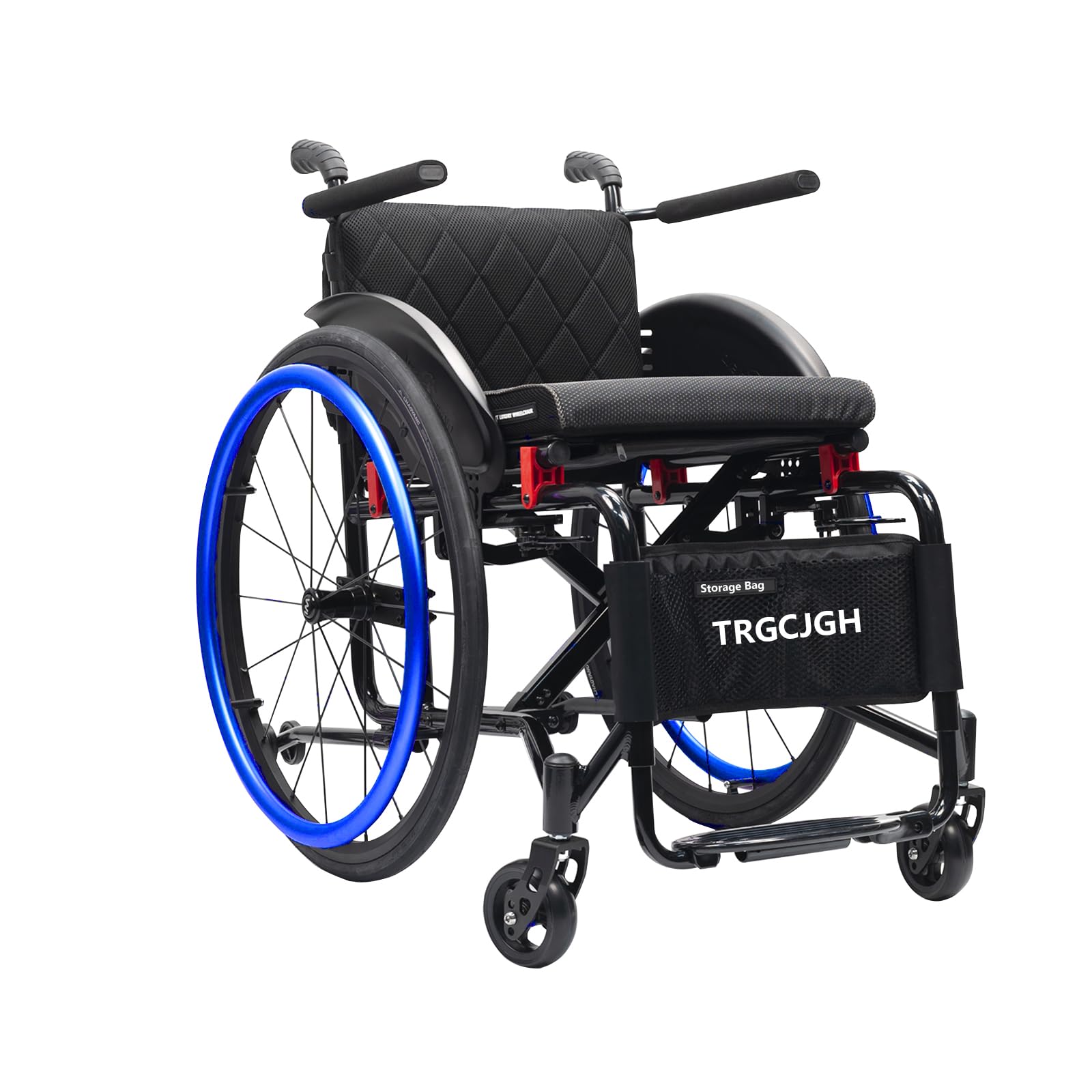 Carrozzina sportiva, Sedia a rotelle pieghevole, Carrozzina disabili ad autospinta, in alluminio, Poggiapiedi pieghevoli e braccioli fissi (14.9" Seat Width,Blue)