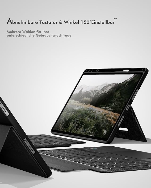 Doohoeek Bluetooth Billentyűzet Tok LCD Kijelzővel Lenovo Tab Pro 12.7" - Wireless Trackpad, 7 Szín Világítás - Idea Tab Pro