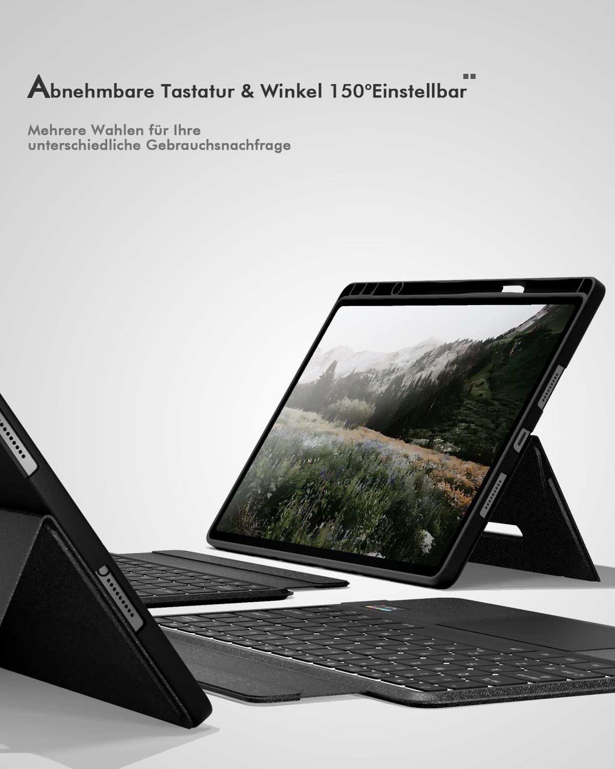 Doohoeek Bluetooth Tastatur Hülle mit LCD-Display für Lenovo Idea Tab Pro 2025 12,7 Zoll, Bluetooth Kabellose Trennbare Tastatur mit Trackpad, 7 Farbige Beleuchtung, QWERTZ