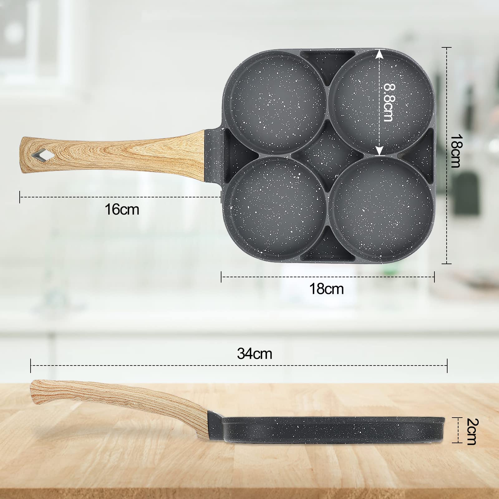 Poêle 4 En 1 Antiadhésive - Pour Pancakes, Omelettes, œufs Au Plat - Compatible Gaz Et Induction - Pierre De Maifan - Avec Spatule