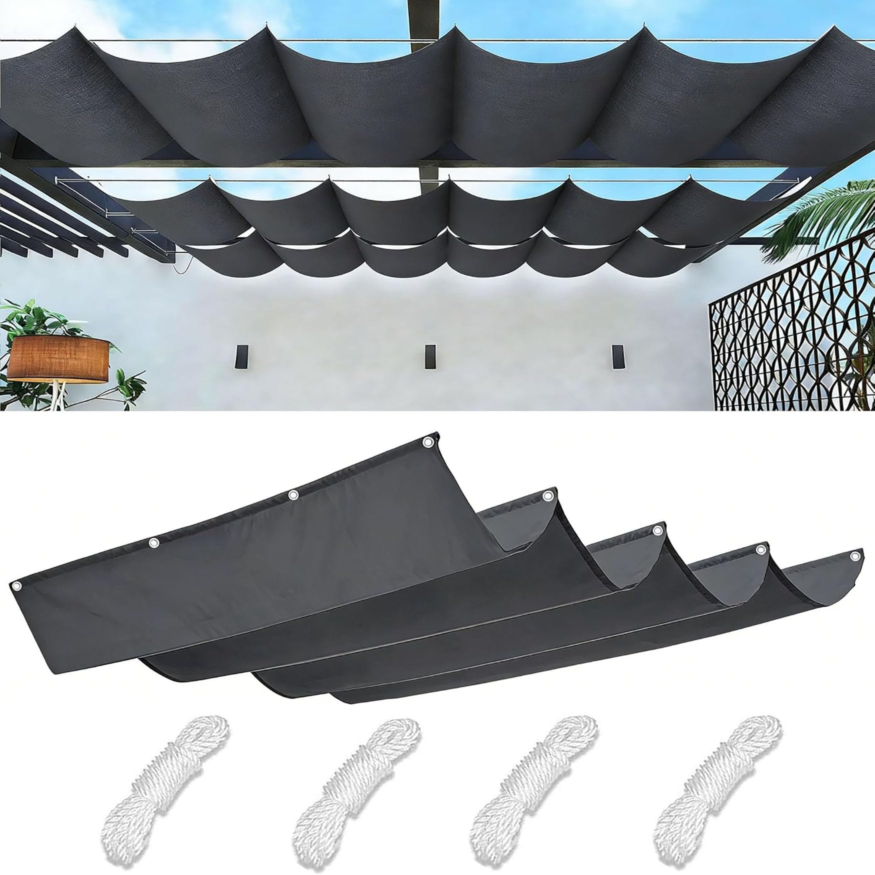 Einziehbare Welle Sonnensegel 140 x 290 cm Wasserdicht Winterfest Uv-Schutz Reißfest Sonnenschutz mit Ösen Verstellbar Schattenabdeckung für Terrasse Garten Pergola, Dunkelgrau