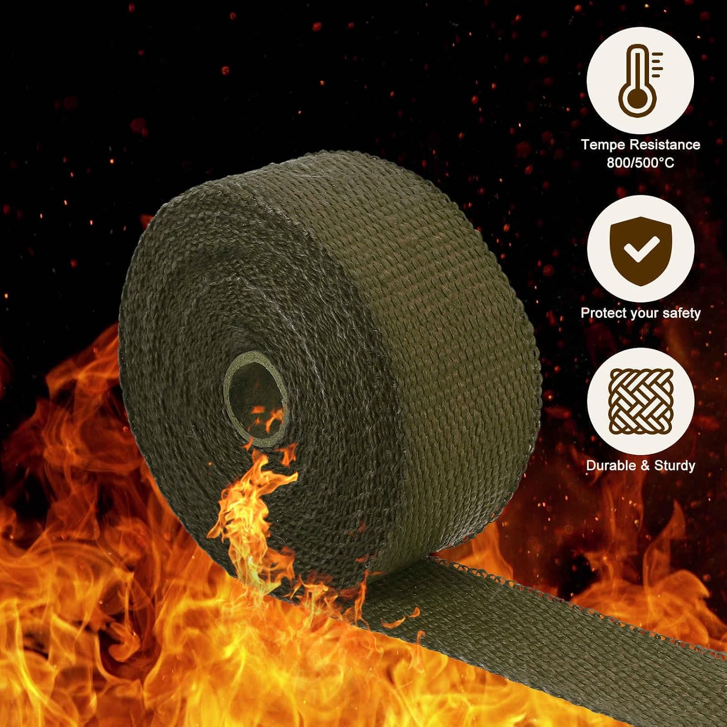 HARFINGTON 2"x 33 ft Exhaust Heat Wrap Titanium Volcanic Rock Fiber Motorcycle Heat Shield Tape Heat Wrap for Pipe Car Truck Hose Lines Electrical Wiring, Silver Tone
