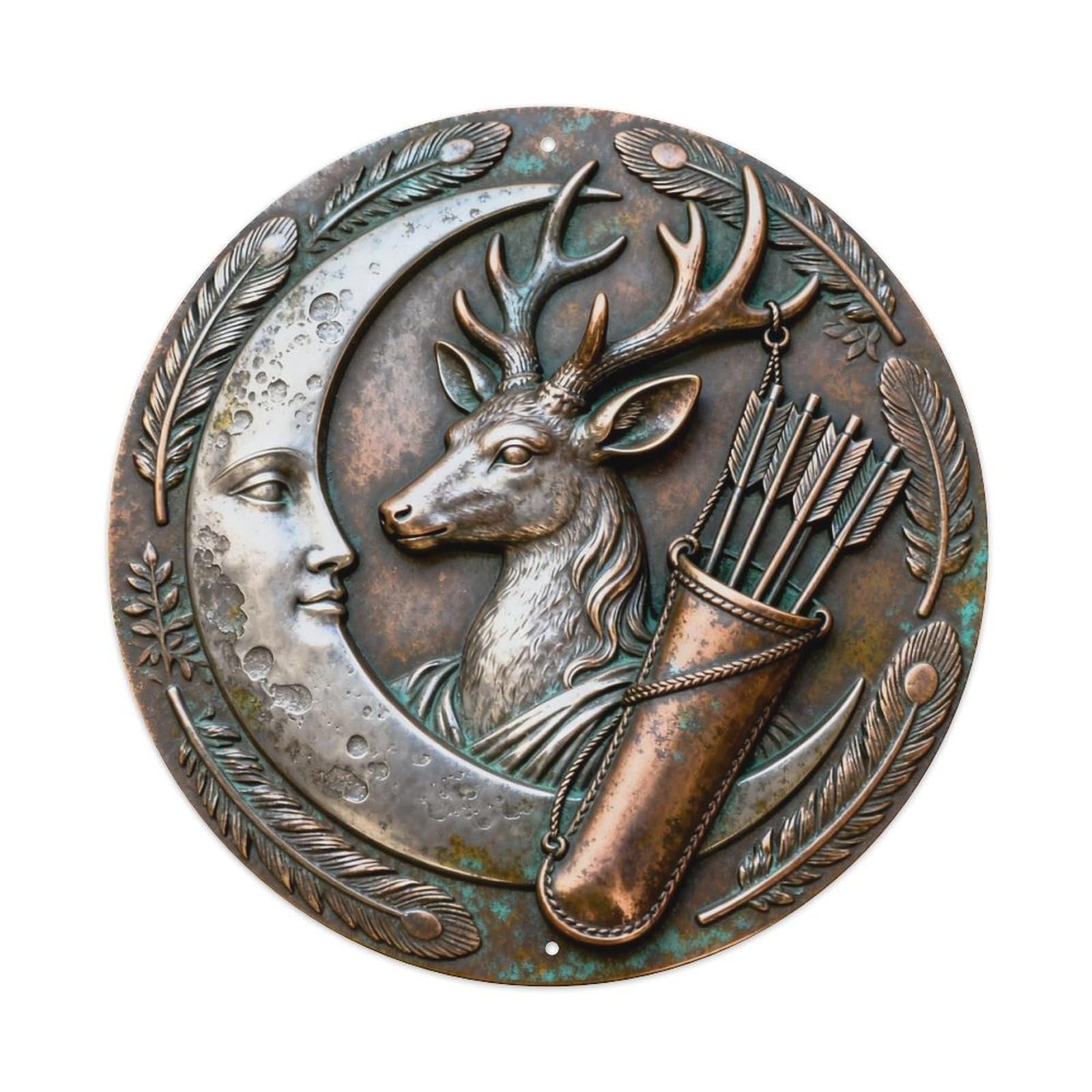 Artemis Deer Moon Quiver Metal Tin Sign Plaque