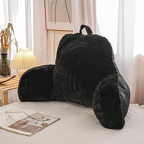 Aimuan Almohada de lectura para descansar en la cama, almohada grande para adultos con respaldo y brazos para sentarse en la cama, cojín inclinado,