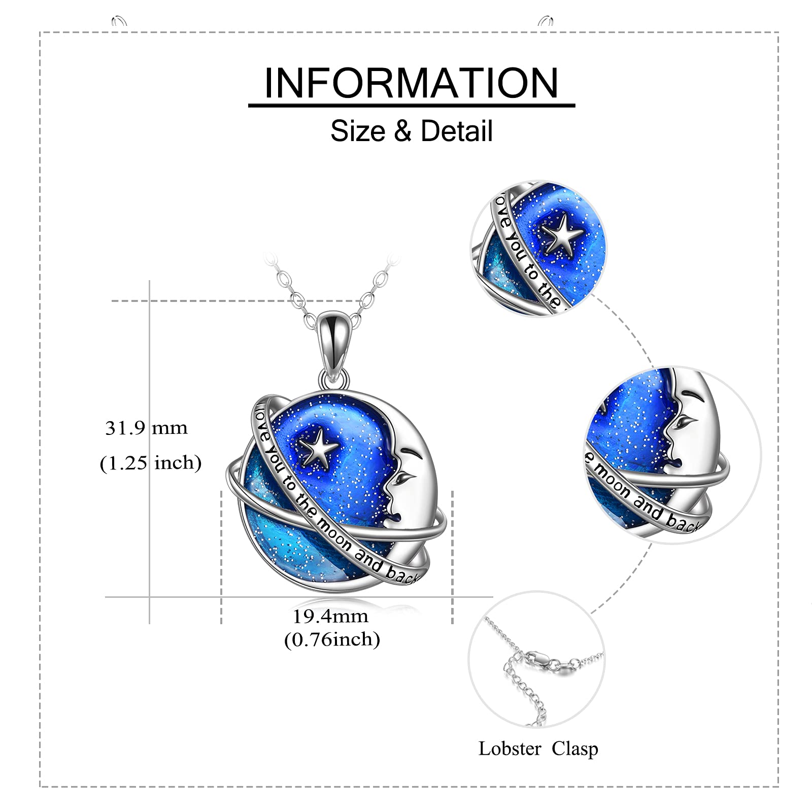 Erde Planet Kette 925 Sterling Silber Stern Mond Galaxie Anhänger Halskette Universum Planet Schmuck Geschenke für Damen Mädchen