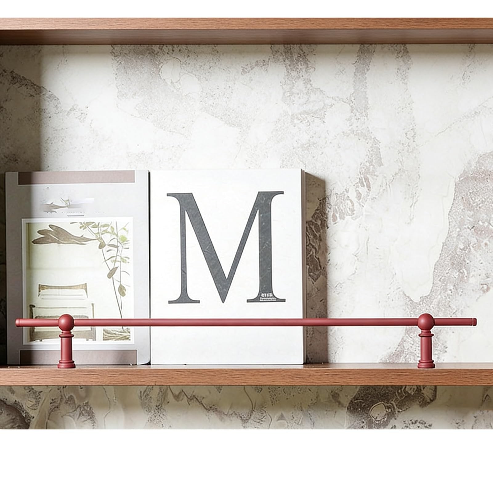 MESCXTY Metal Shelf Guard Rail Decorative 14~42 Inch Long, Tipping Set for Wood/Gallery Shelves, Customizable Length Bookshelf, Shoe Racks, Cabinets Guardrail Bar(Red -2 Pack,23in/58cm)
