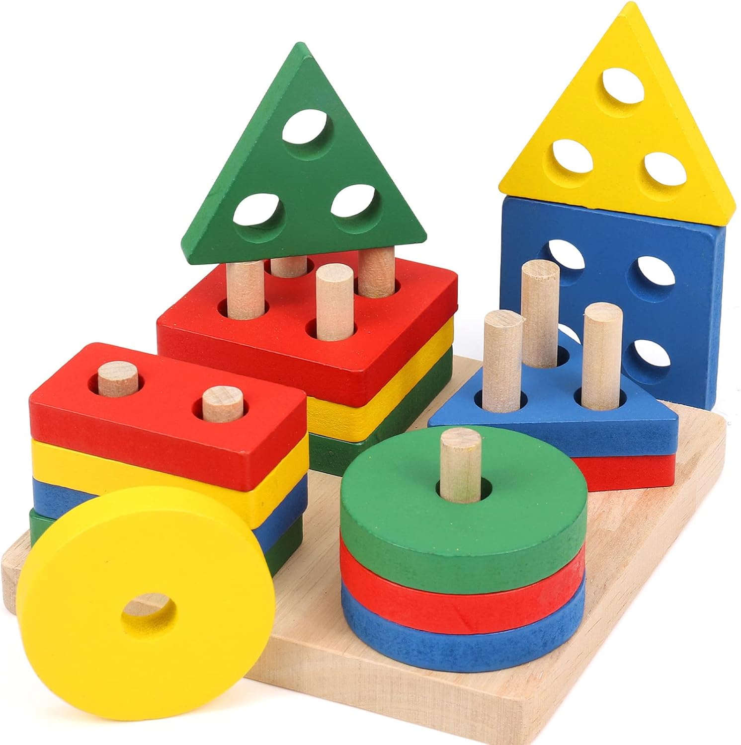 Juguetes Encajables Bebe, MOOKLIN ROAM 17 Piezas Rompecabezas de Madera IQ Aprendizaje de Juegos Kit, Juegos Educativos para Clasificar y Apilar, Regalo Infantil con 16 Puzle para Niños 3+ años
