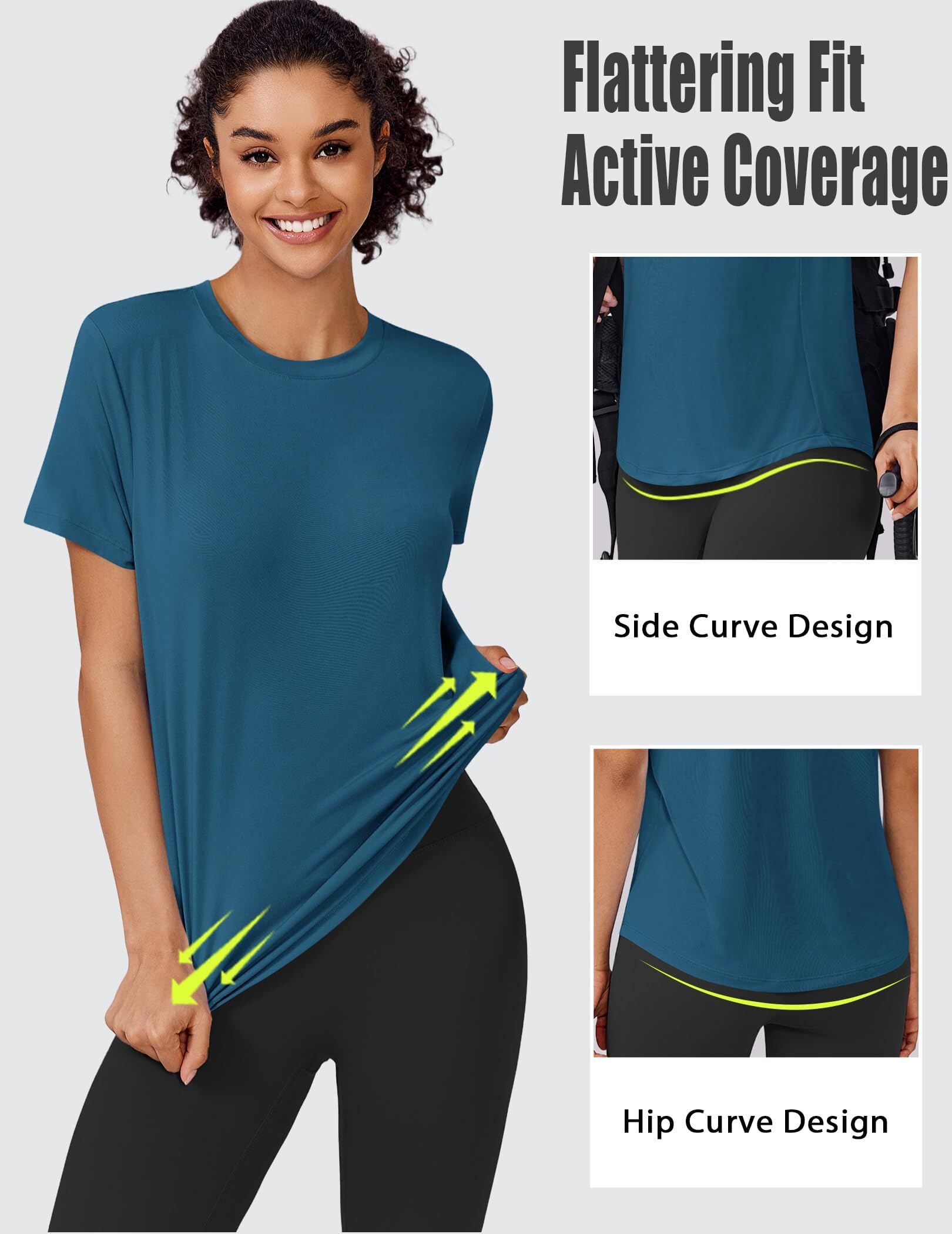 PINSPARK Camiseta de entrenamiento suave para mujer, manga corta, protección UV, secado rápido, para deportes, natación, ejercicio, senderismo, viajes