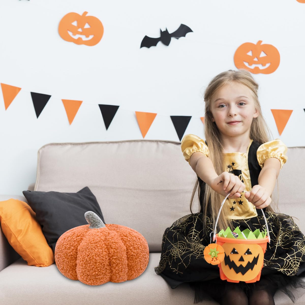 HTGWCG Soft Pumpkin Decoration, Autumn/Halloween Decorations, Halloween Pumpkin Decor, Plush Pum-pkin Cushion - Image 3