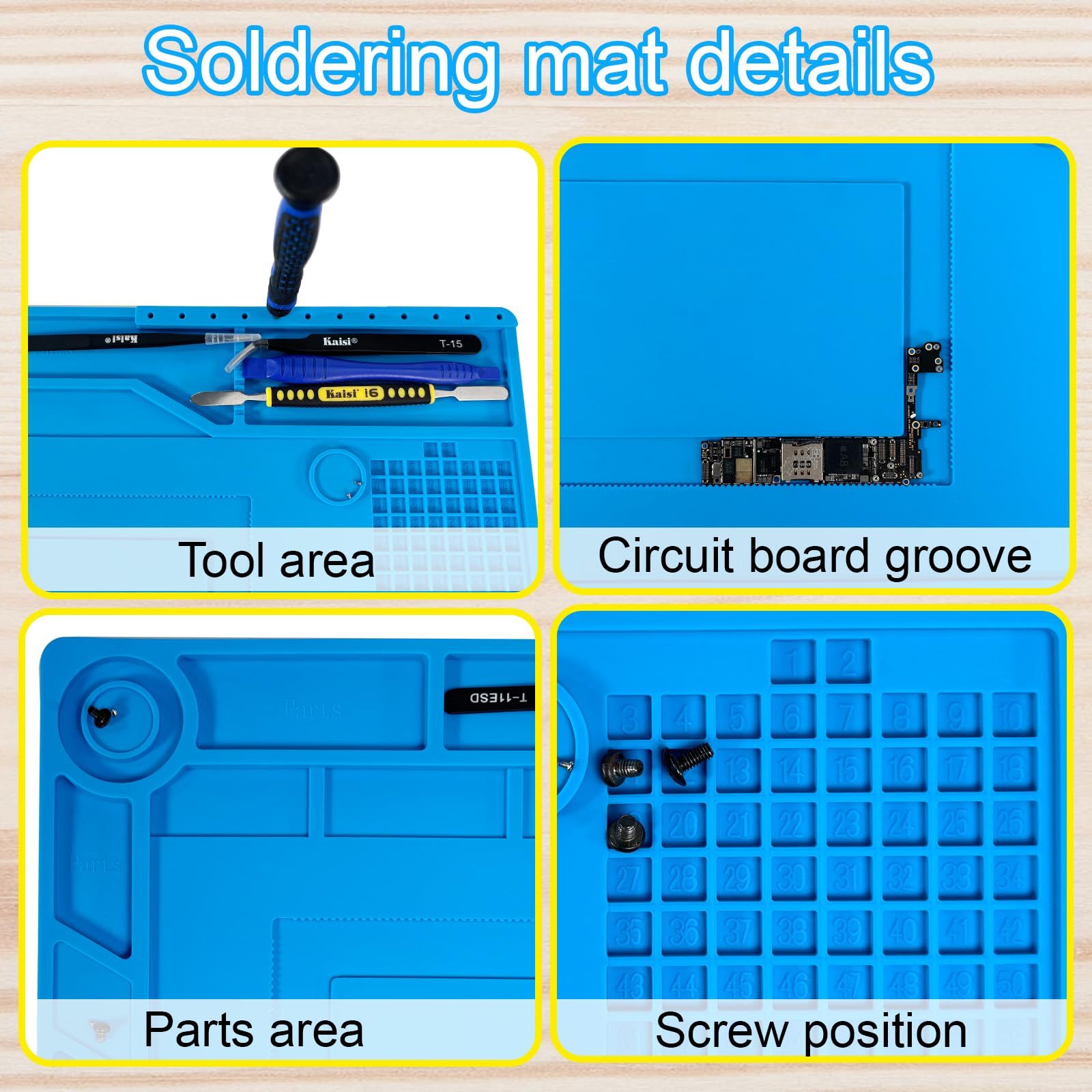Kaisi Soldering Mat,15.35" x 10.6" Inch Heat Resistant Silicone Work Mat — Amazon image 5
