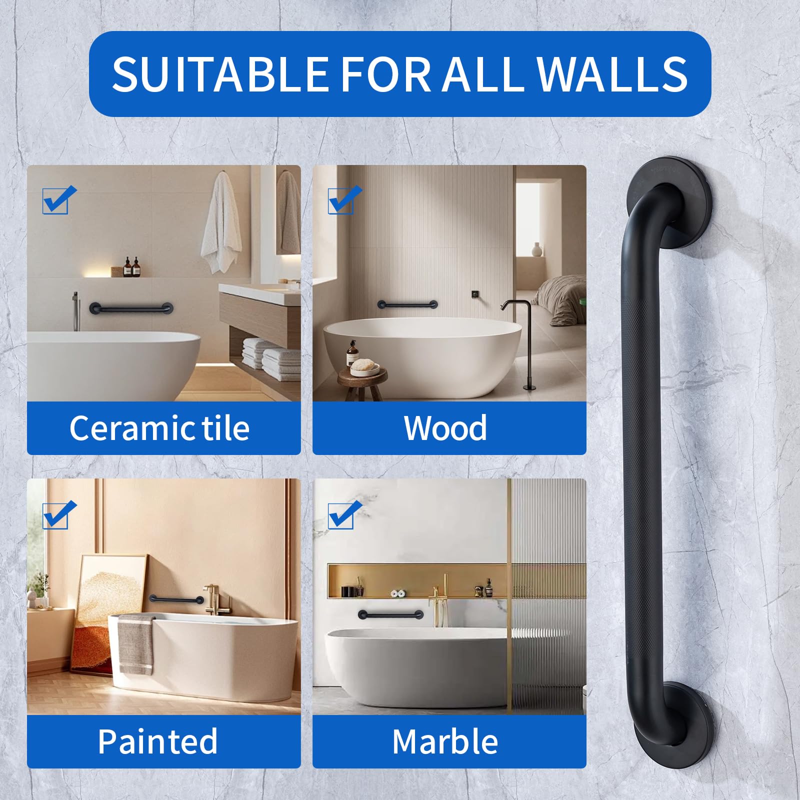 Barra de agarre antideslizante para ducha para personas mayores discapacitadas, barras de seguridad de baño para montaje en pared, barras de agarre de inodoro de alta capacidad de carga, barras de