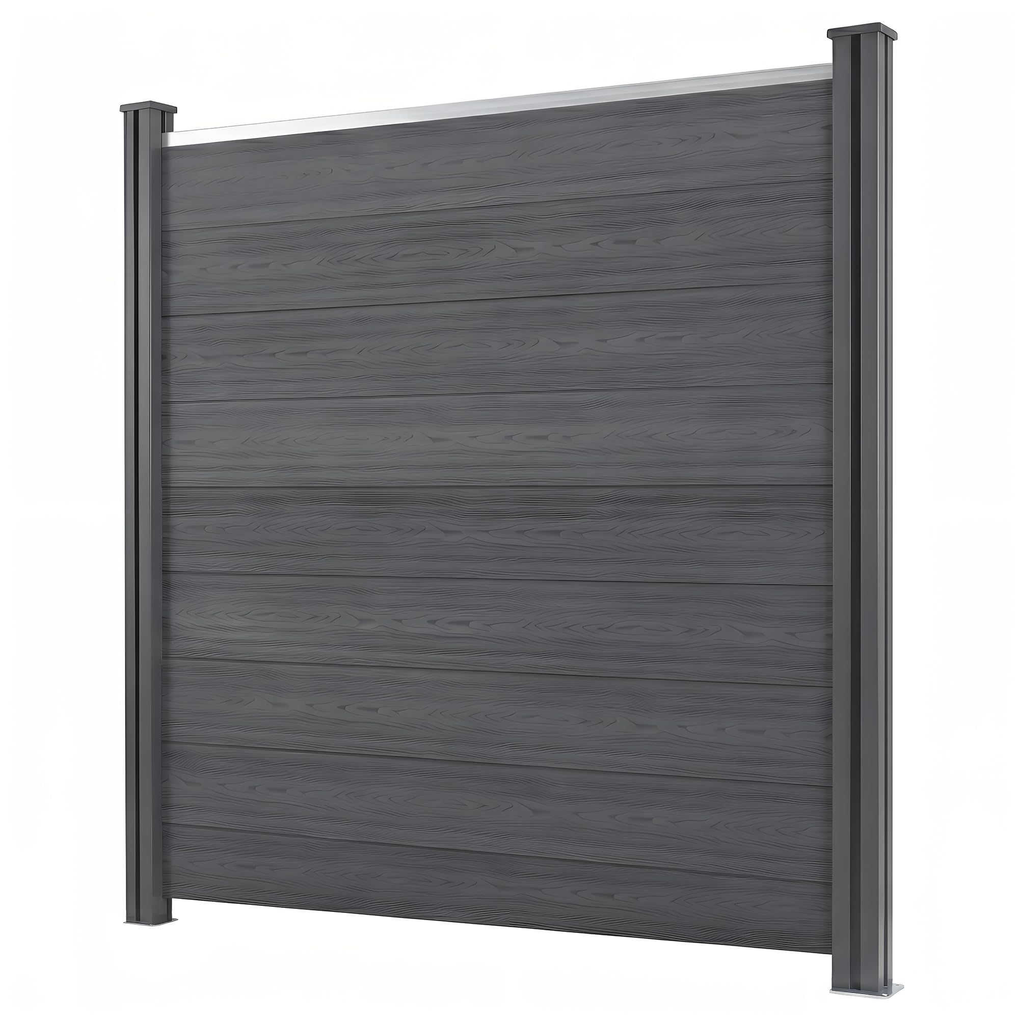 WPC Sichtschutzzaun Komplettset Anthrazit – Gartenzaun mit robusten 10x10 cm WPC Pfosten, Lamellenzaun, Windschutz, B 186-538 x H 185 cm (1-3 Einheiten)
