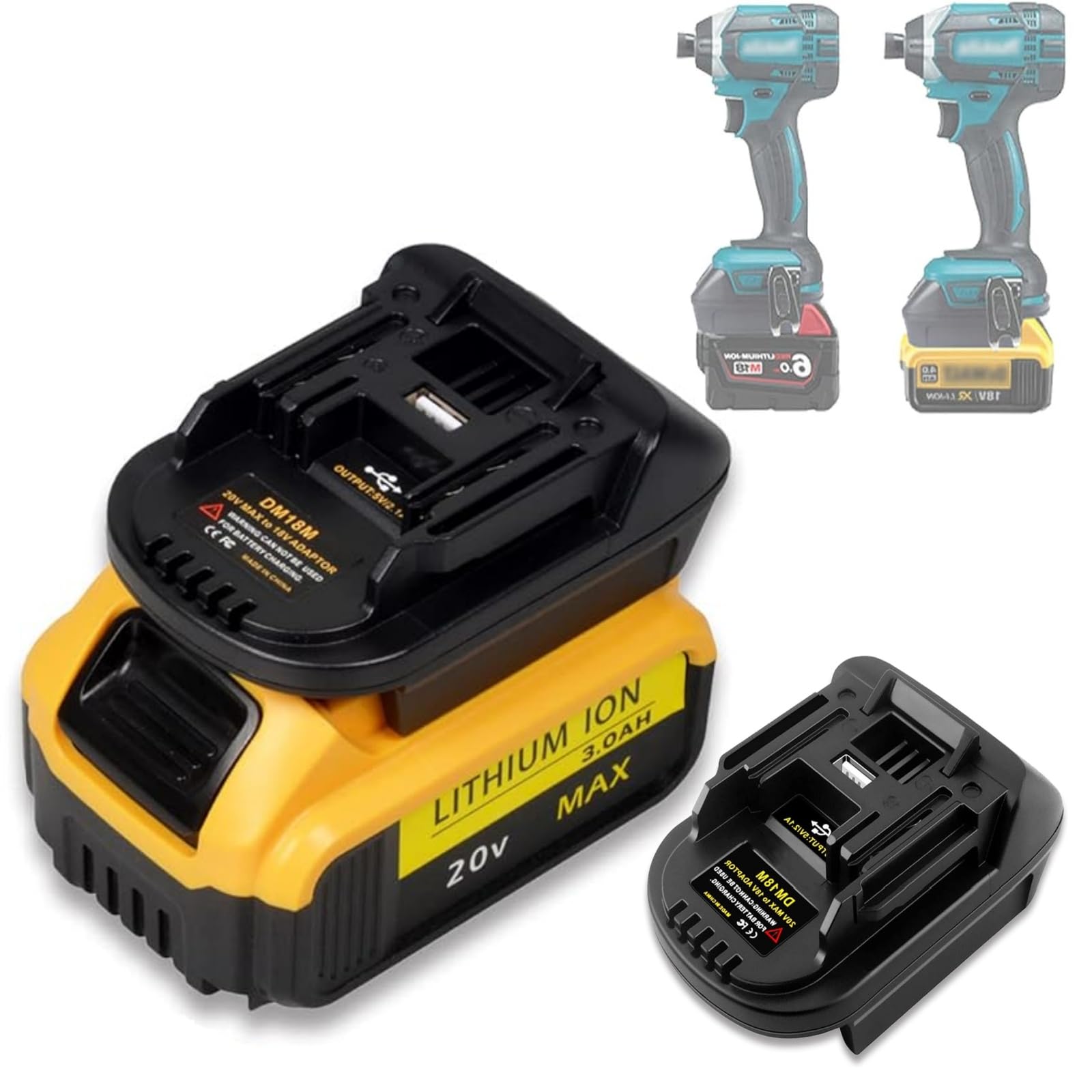 DM18M for Dewalt & Milwauke to for Makita Battery Adapter (Converter for Dewalt 20V & for Milwaukee M18 Battery to for Makita 18V Power Tools)