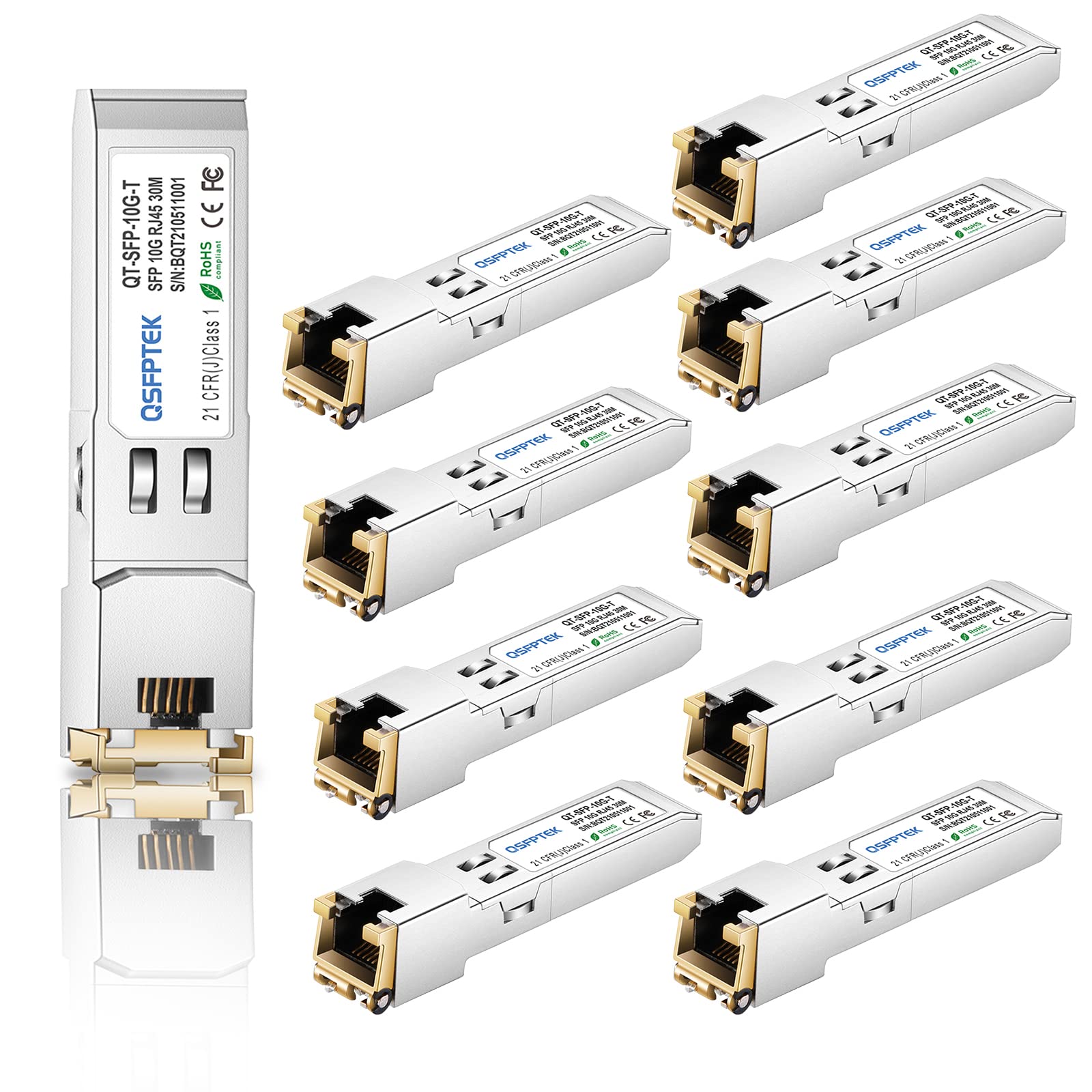 10Pack 10GBASE-T SFP+ to RJ105 Copper Module Mini-GBIC Transceiver for Cisco SFP-10G-T-S, Ubiquiti UF-RJ105-10G , Netgear, Mikrotik, D-Link, Supermicro, TP-Link, Linksys, CAT6A/CAT7, up to 100FT(30M)