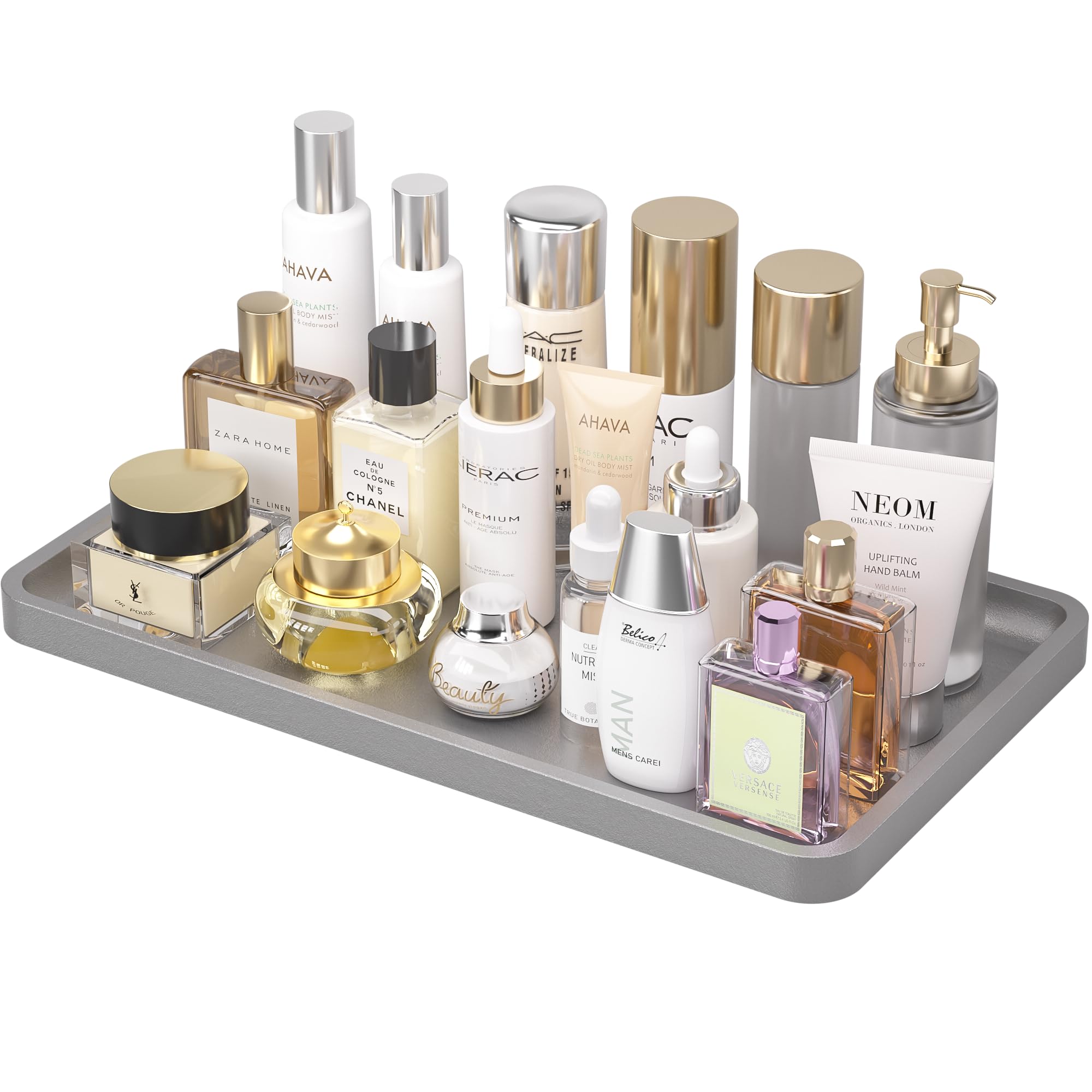 Weenson Bathroom Vanity Tray for Countertop Decor Perfume Makeup Toiletries Toilet Tank, Large Bamboo Kitchen Tray for Spice Salt, Serving Tray for Food Coffee, Nightstand Candle Silver 14.2”x8.3”