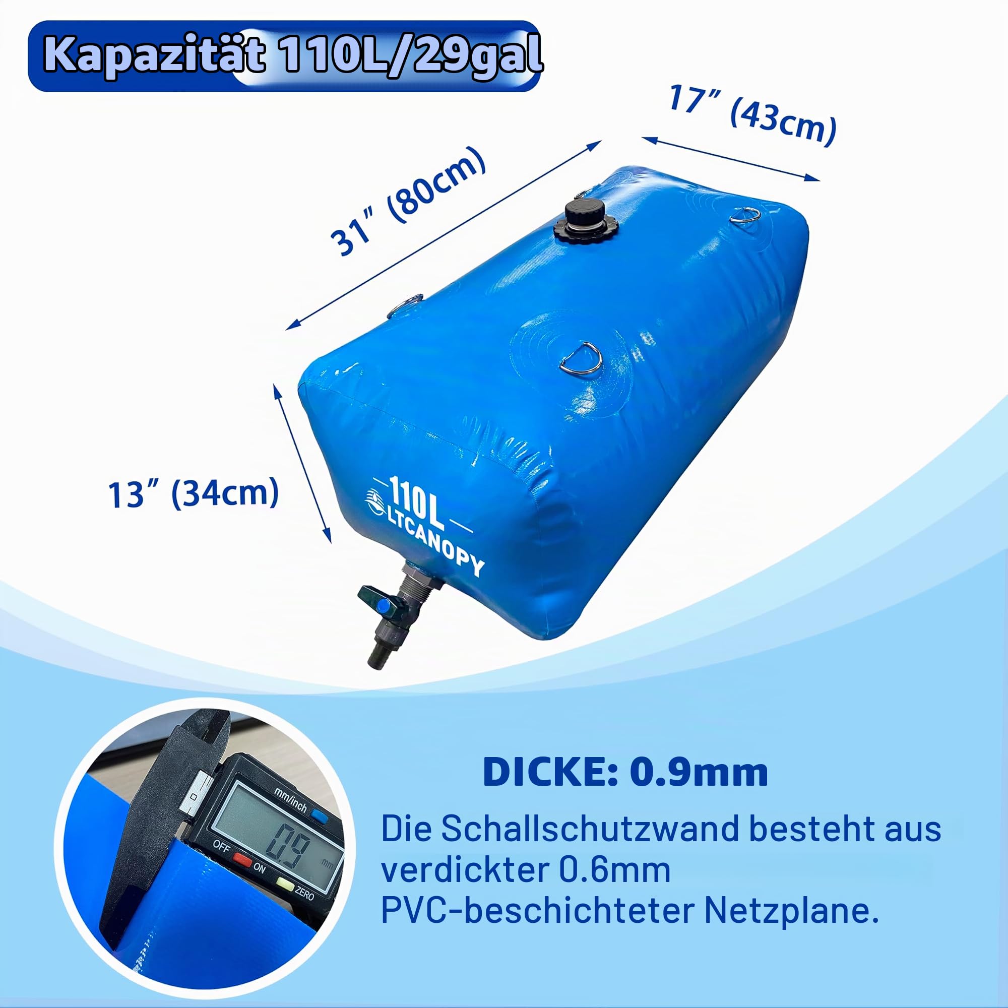 110L Wasserspeicher-Blasenbehälter, Faltbarer tragbarer Wassertank mit großer Kapazität, Trockenheitsbeständigkeit, Brandschutz, landwirtschaftliche Bewässerung, Notfallwasser im Freien