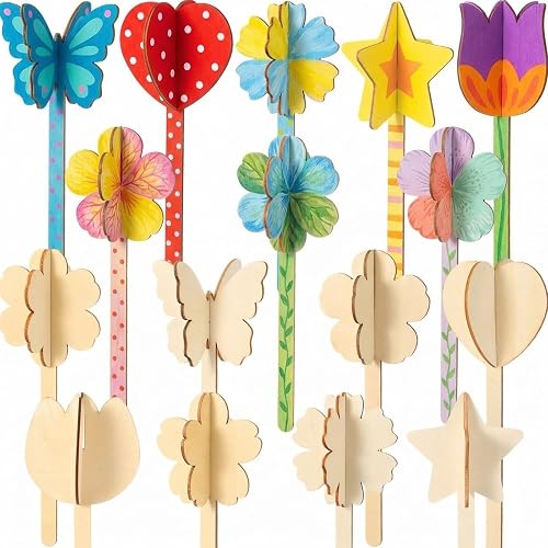 DoubleFill 16 Set DIY Wood Flowers Plant Stakes 3D Paintable