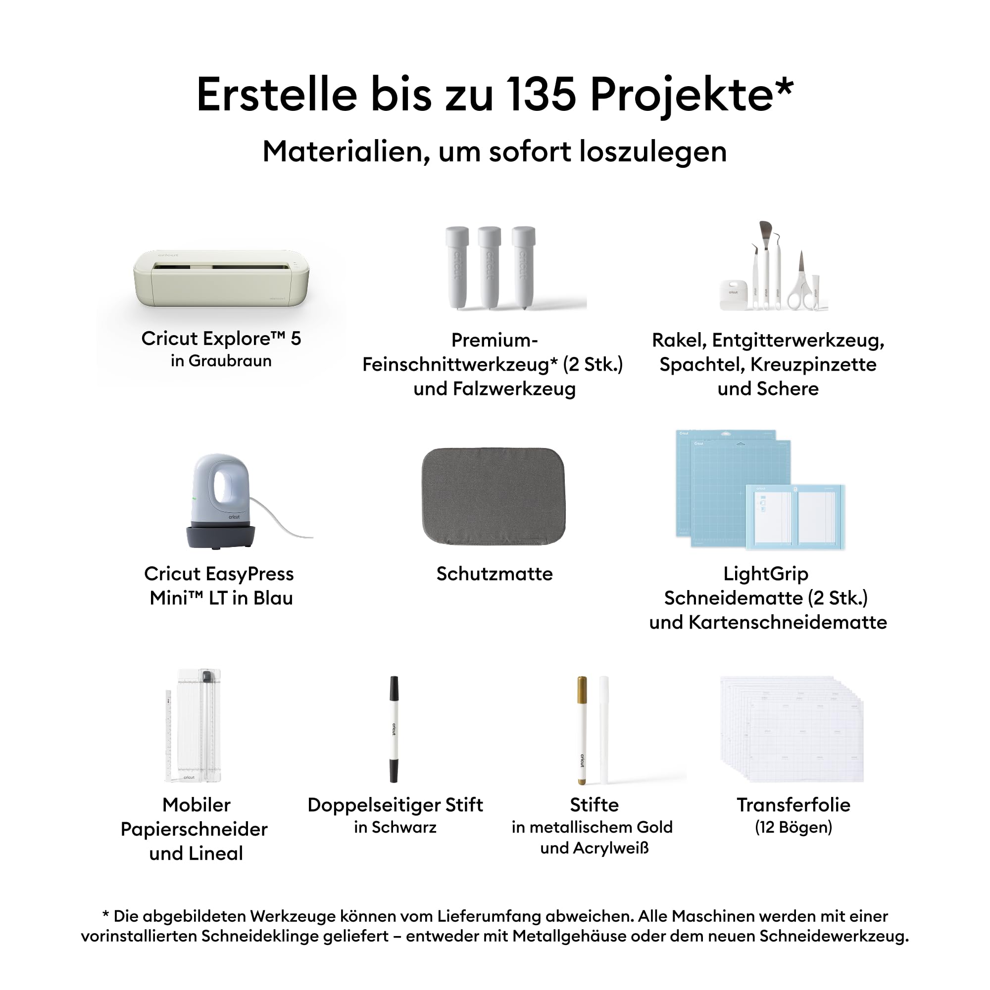 Cricut Explore® 5 Ultimate Bundle + Digitale Inhalte, Intelligente Schneidemaschine mit Heißpresse für DIY-Bastelprojekte, Vinyl-Aufkleber, T-Shirts, vollfarbige Sticker & Karten