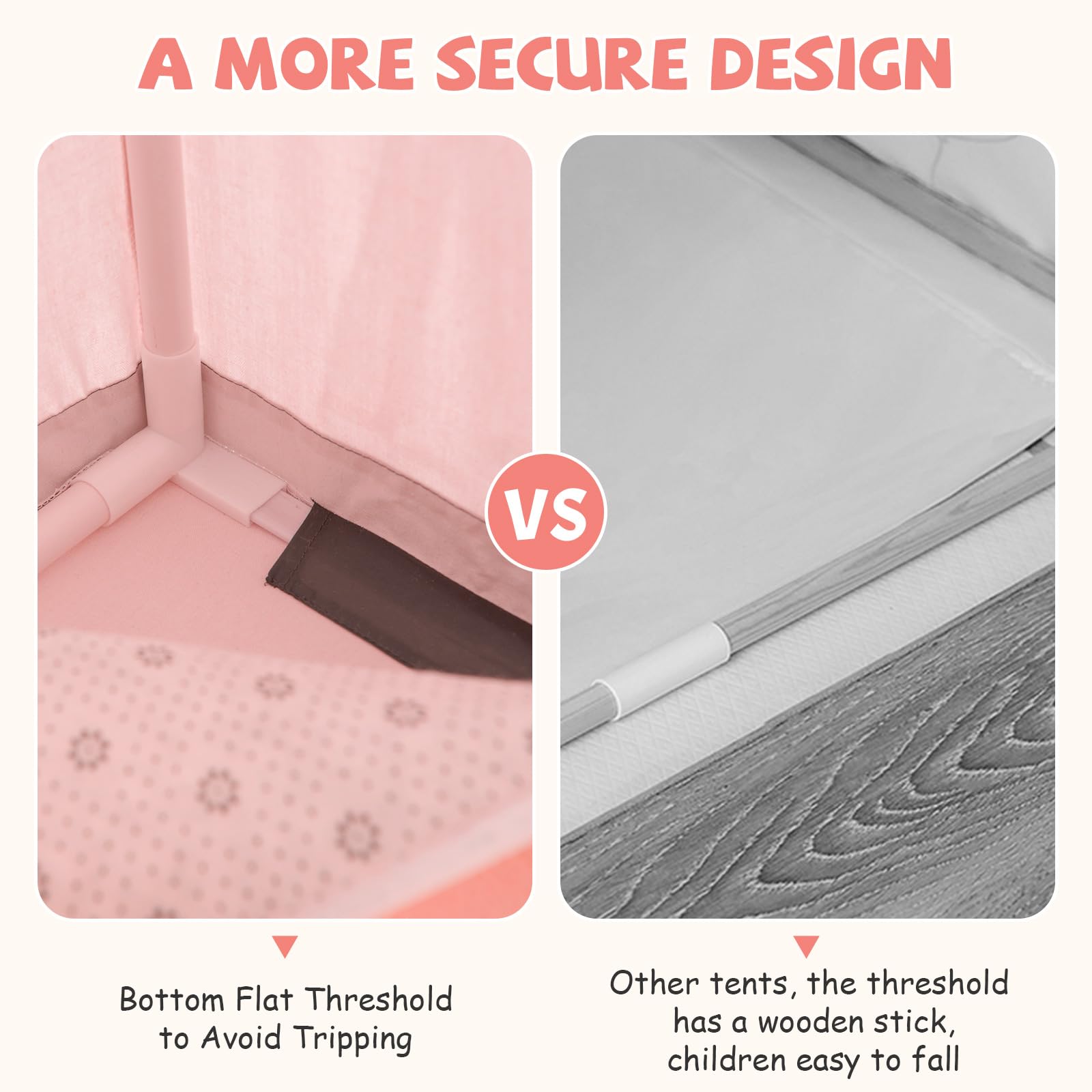 INFANS Kids Play Tent with Washable Mat Star Light Windows, Anti-Trip Large Playhouse Toys for Children Boys Girls, Indoor Outdoor Princess Tents Castle for Toddlers (Pink)