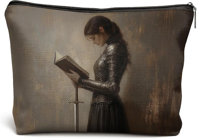 Necessaire de Maquiagem DOFQZ Vintage com Estampa de Mulher e Cavaleiro Lendo, Fechamento com Zíper, 1 Unidade