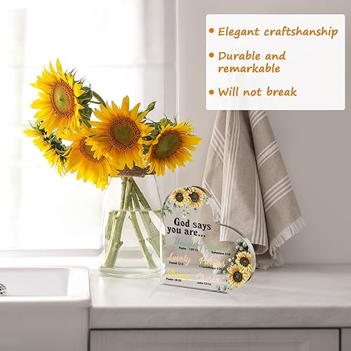 Miniatura 5 de Chunful Regalo cristiano para mujeres, girasoles, regalos para oficina, oraciones inspiradoras de pisapapeles, escritura religiosa, flor