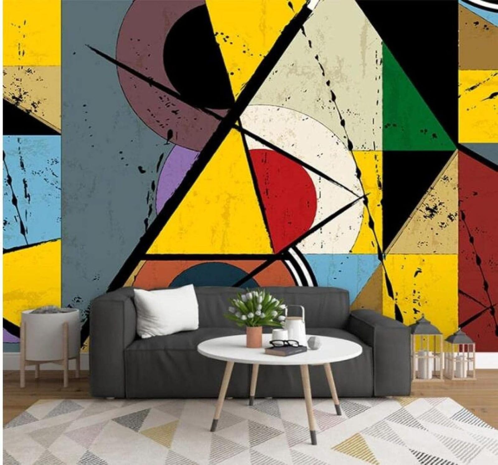 XLMING Abstract Graffiti Colourful Geometric Art 3D Wallpaper Luxury Silk Study Dining Feature Sofa Grey Bedroom Living Room Tv Decorative Wall-150cm×105cm