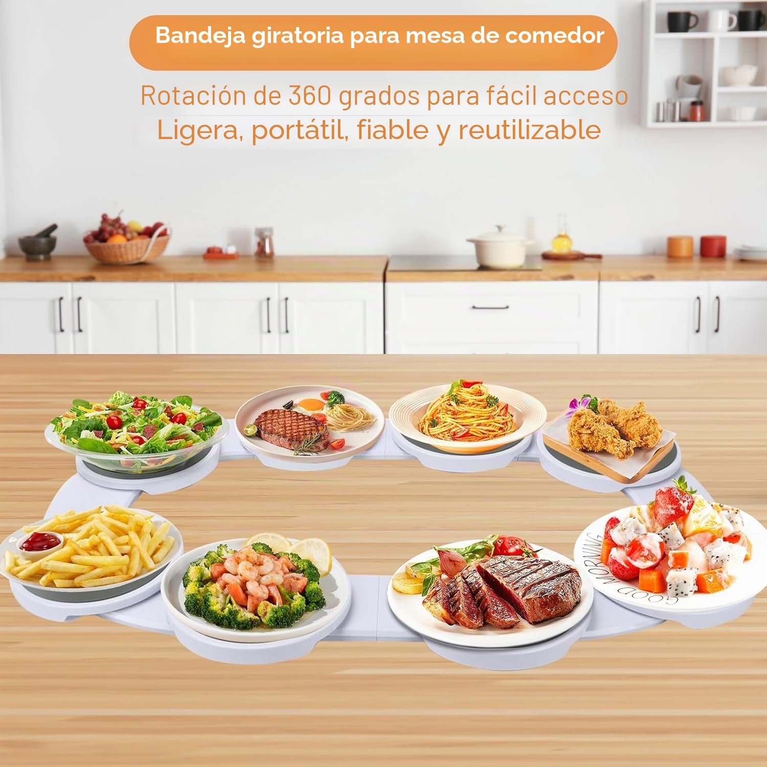 BigKing Bandeja giratoria para Mesa de Comedor, Bandeja giratoria de 360° para 8 bandejas, Plato Giratorio Lazy Susan para mesas largas, Mesa de Buffet giratoria para Comidas Familiares