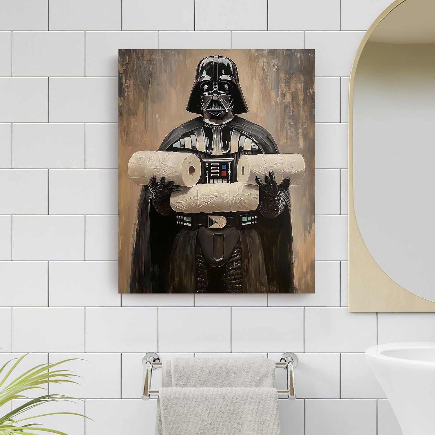 VYPEROCK Funny Darth Vader Canvas Wall Art, Humorous Bathroom Decor, Vintage Sci-Fi Poster Print Artwork for Home and Office, Framed 11x14 Eclectic Wall Decor for Star Wars Fans