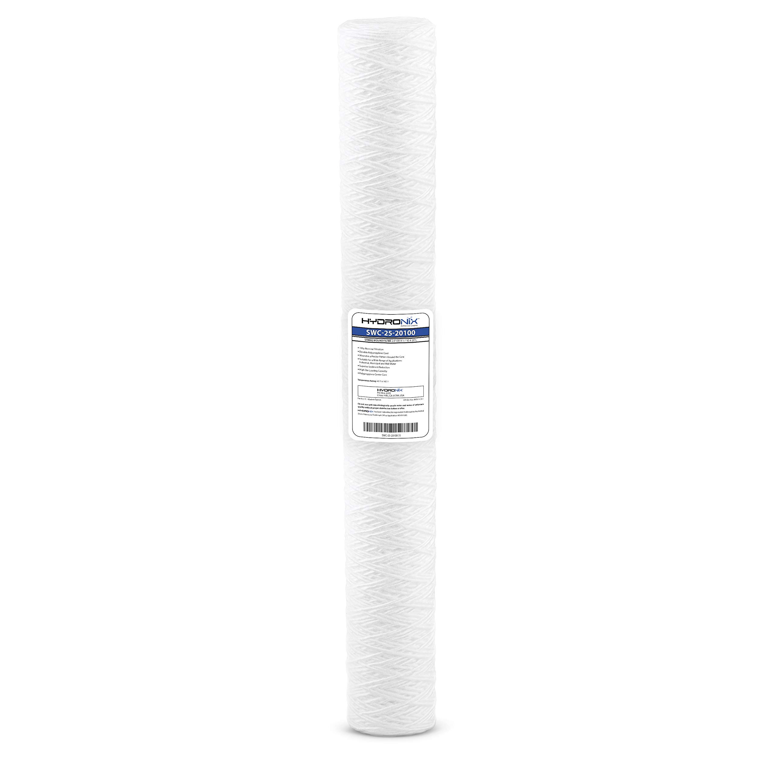 Hydronix SWC-25-20100 Universal NSF String Wound Sediment Water Filter Cartridge 2.5" x 20" - 100 micron