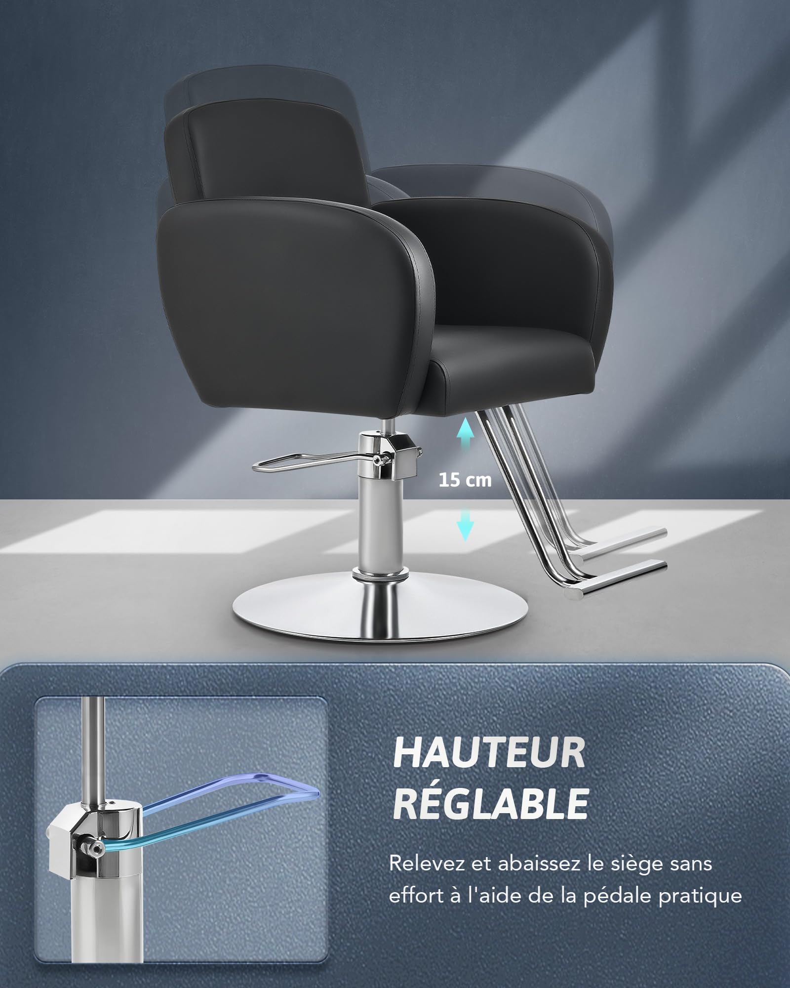 CO-Z Fauteuil de Coiffure Professionnel Pompe Hydraulique Hauteur Réglable 15CM pour Salon de Coiffure Spa Boutique de Tatouage pour Coiffeurs Esthéticiens Salons de Coiffure Spa de Beauté, Noir