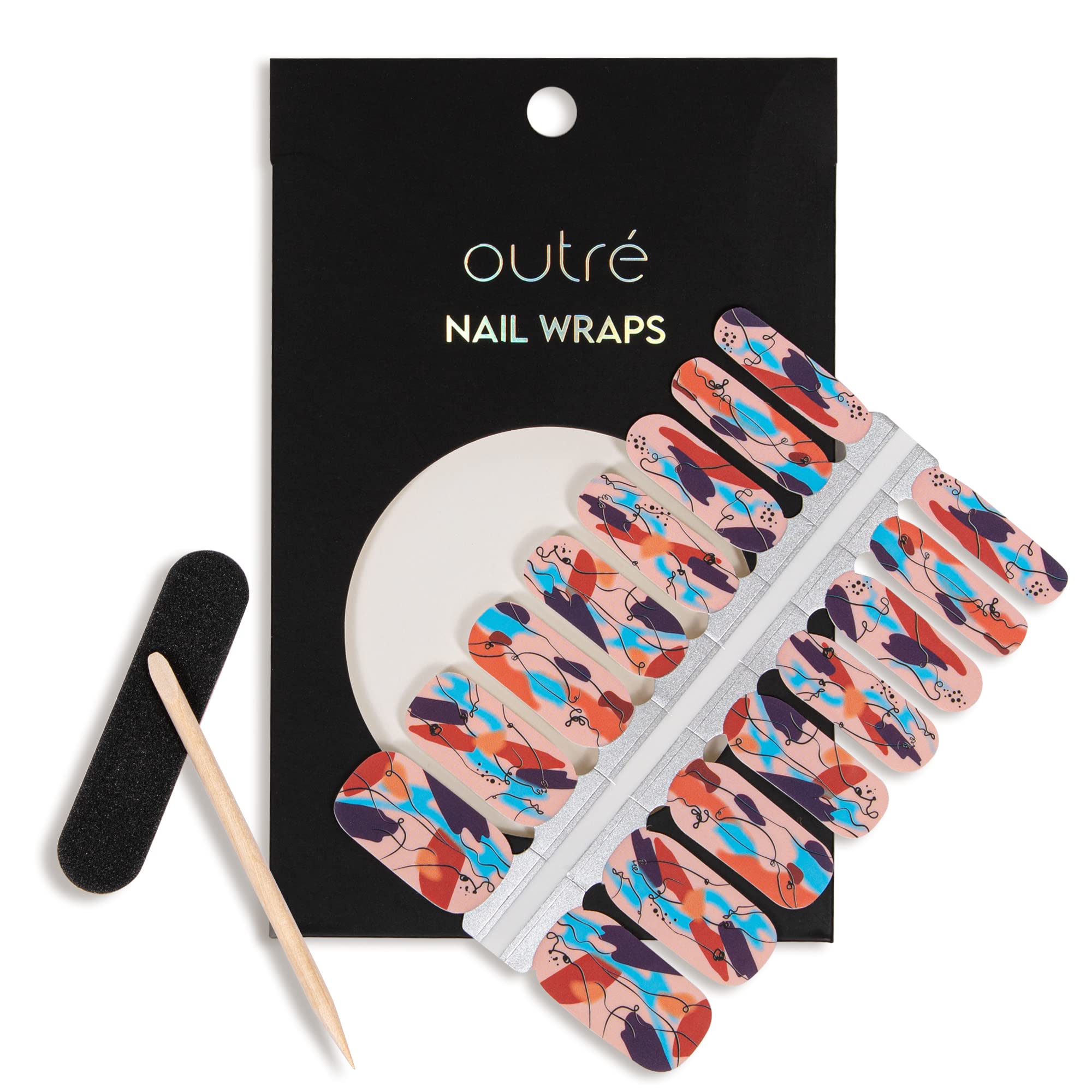 Outré Nail Wraps Kit – Professional Kit with Nail Polish Strips, Cuticle Pusher, Mini Nail File – Easy and Fast Application – Long-Lasting Nail Polish Wraps – Modern Pop Nail Wraps for Women (Rainbow French Mani)