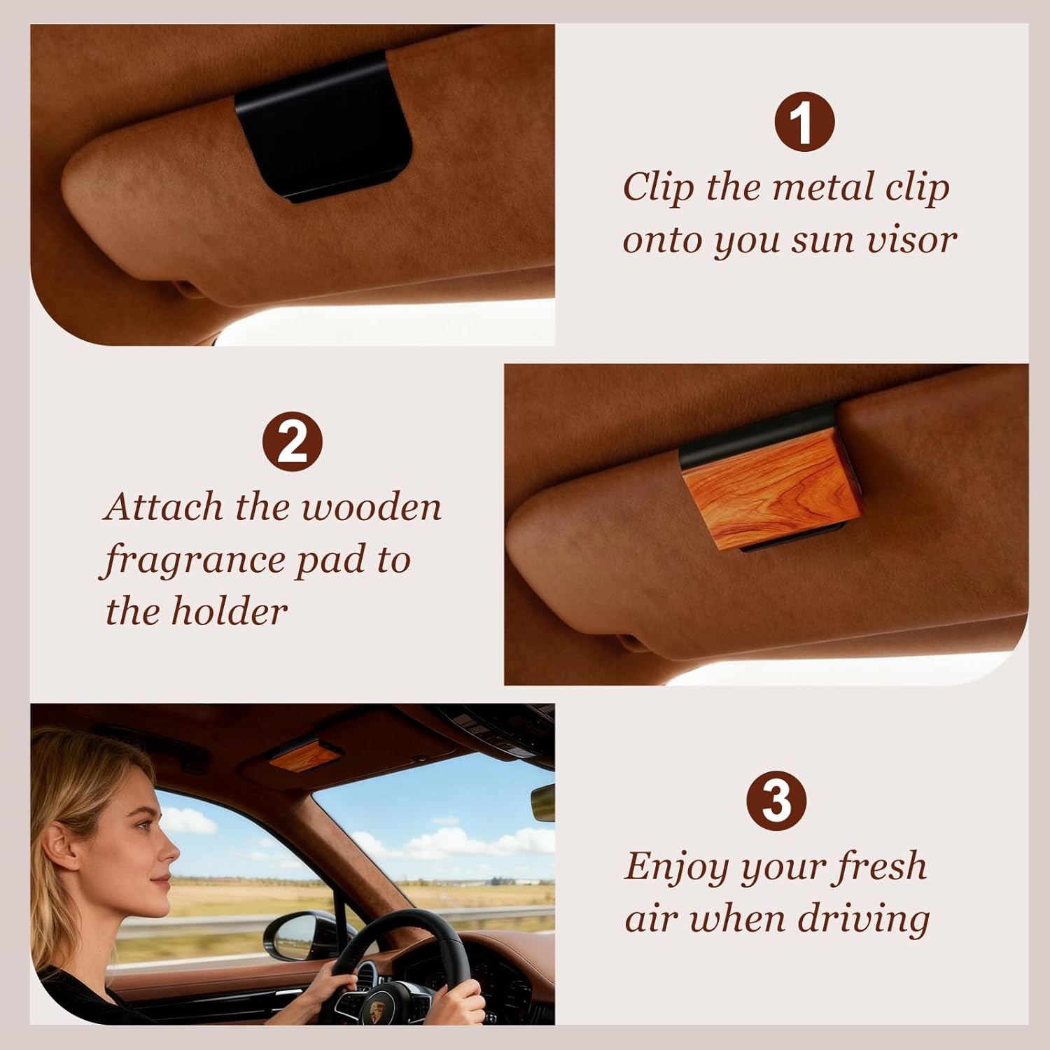 Car Air Freshener - Wooden Air Freshener-Teak Amber Cabana Variety Scent Refill - Long Lasting Natural Car Fresheners - Clip Included