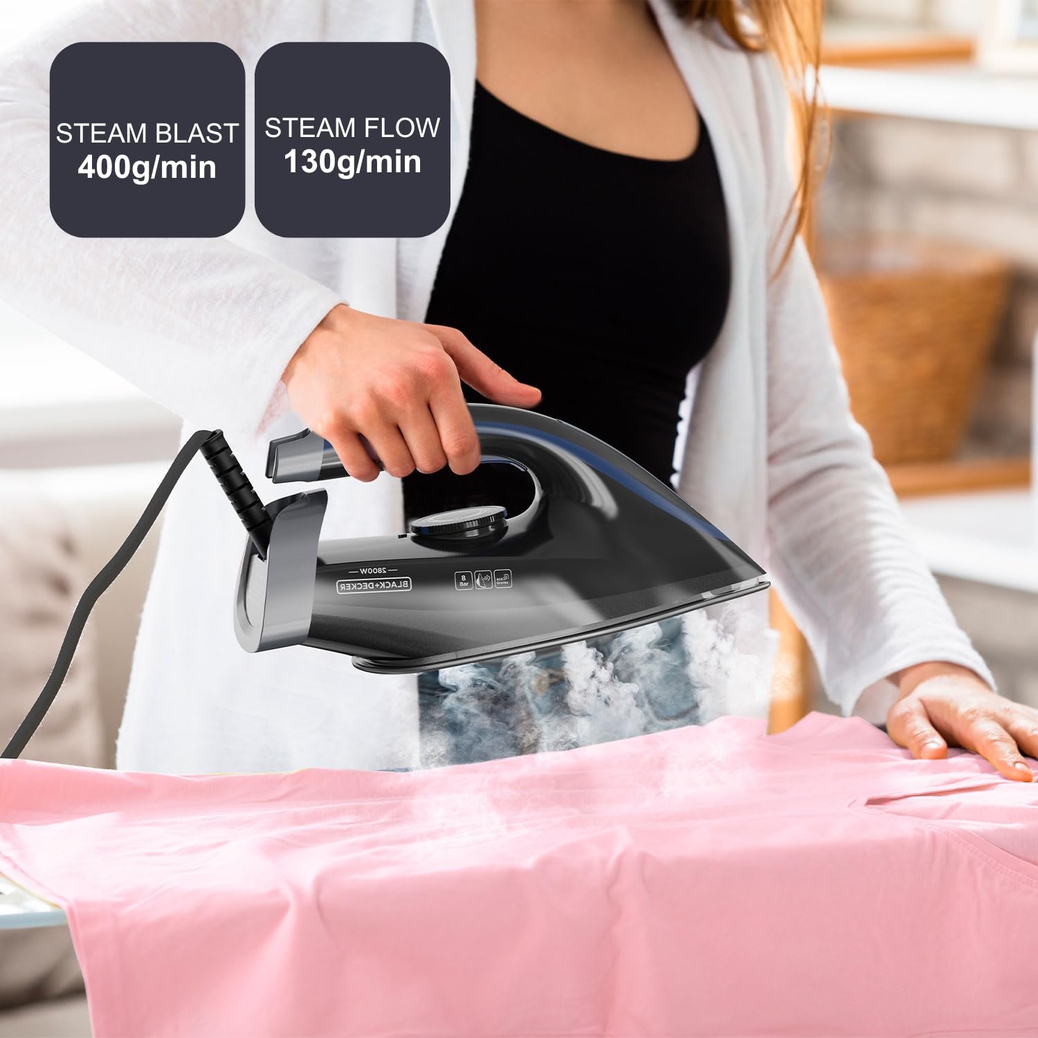 Black+Decker – Ferro da stiro a caldaia BXSS2800E | 2800W | 8 bar | colpo vapore 400 g/min | serbatoio 1,5L estraibile | suola ceramica | punta di precisione | ECO | anticalcare | autospegnimento