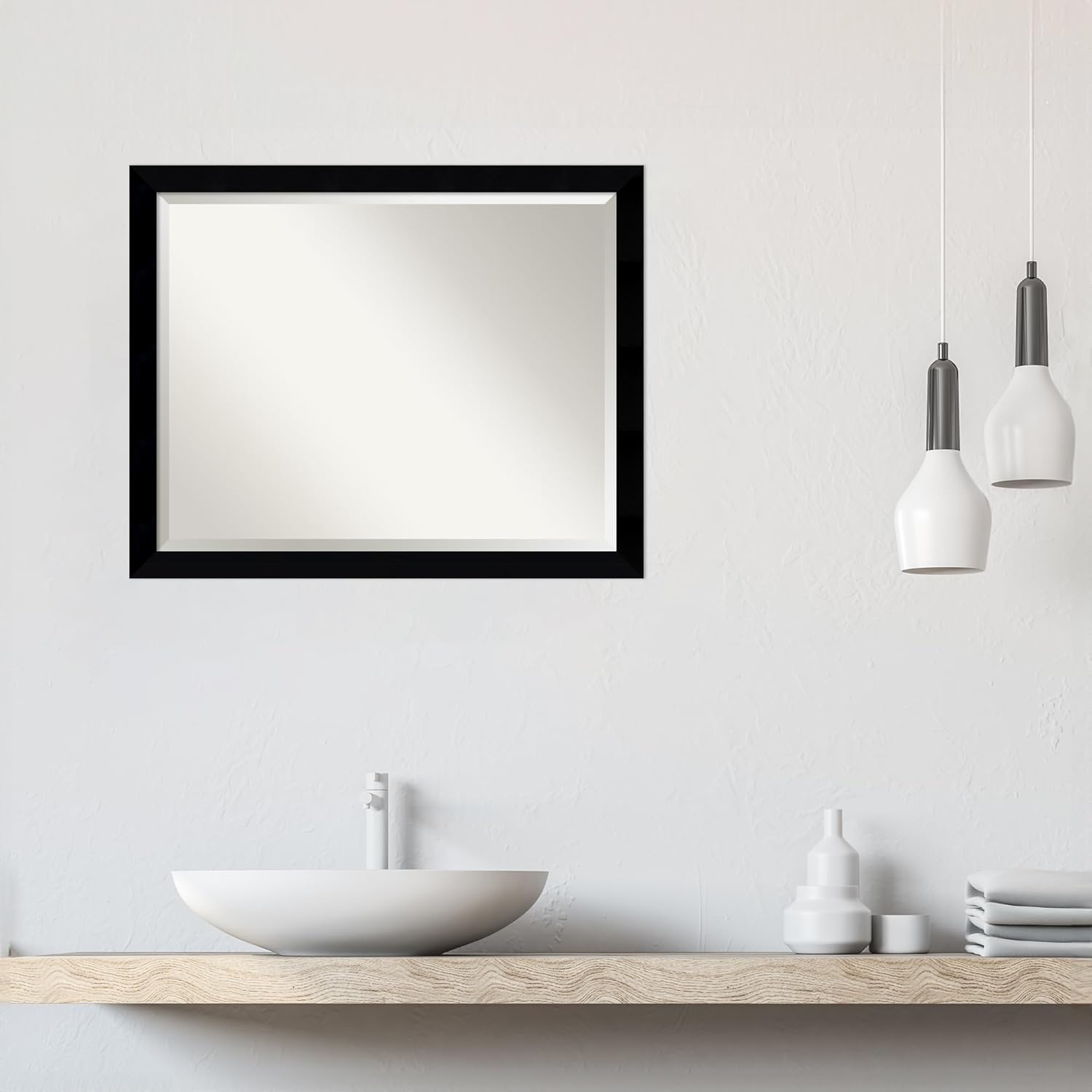 Amanti Art Black Wall Mirror 25x31 Black Museum Rectangle Bathroom Mirror for Wall Decor Living Room, Large Modern Wood Frame, Hangs Horizonally and Vertically, Bathroom Decor, Beveled Edge