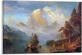 Albert Bierstadt Wall Art Painting Poster Rocky Mountains Artworks Canvas Poster Room Aesthetic Wall Art Prints Home Modern Decor Gifts Framed-unframed 12x18inch(30x45cm)