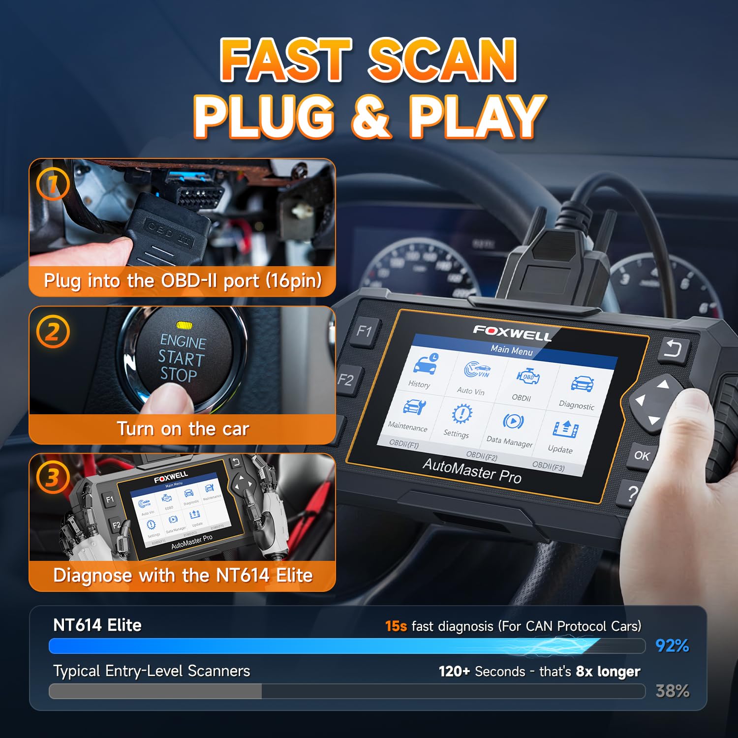 FOXWELL NT716 Bidirectional OBD2 Scanner 4-System Code Reader for Mechanics | Diagnostic tool for ABS SRS Transmission Engine, 9 Reset, ABS Bleeding, AutoVIN, Lifetime Free Updates, Live Data, Black thumbnail 12
