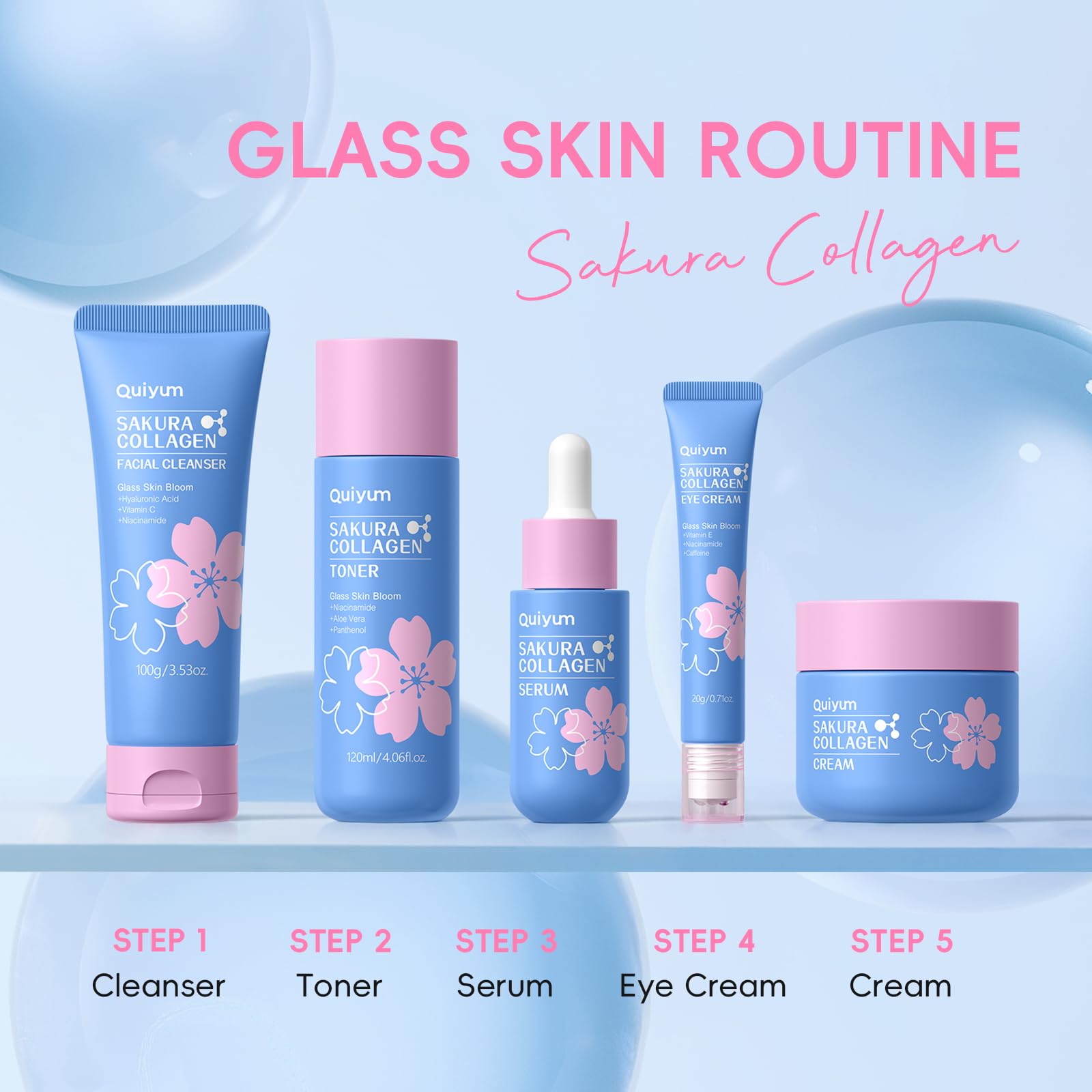 Amazon.com : QUIYUM Sakura Collagen Skincare Set - 8-Piece Glass