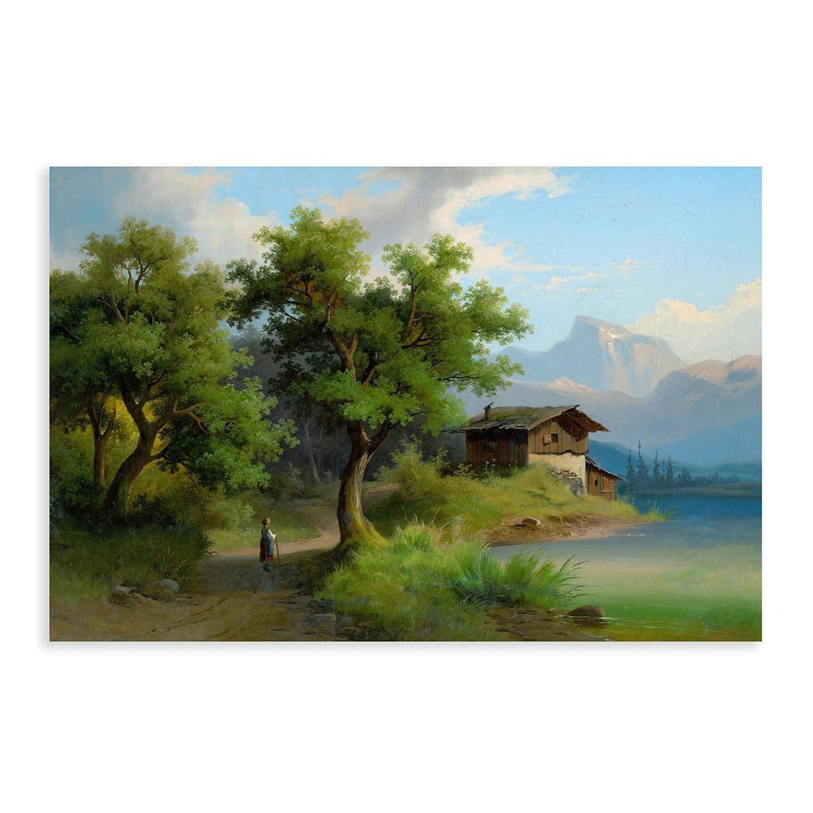 DFJyjFGJJ West European Painter,Alpine Landscape,Lakeside Cabin View Canvas Poster Bedroom Sports Landscape Office Room Decor Gift 24" L X 36" W