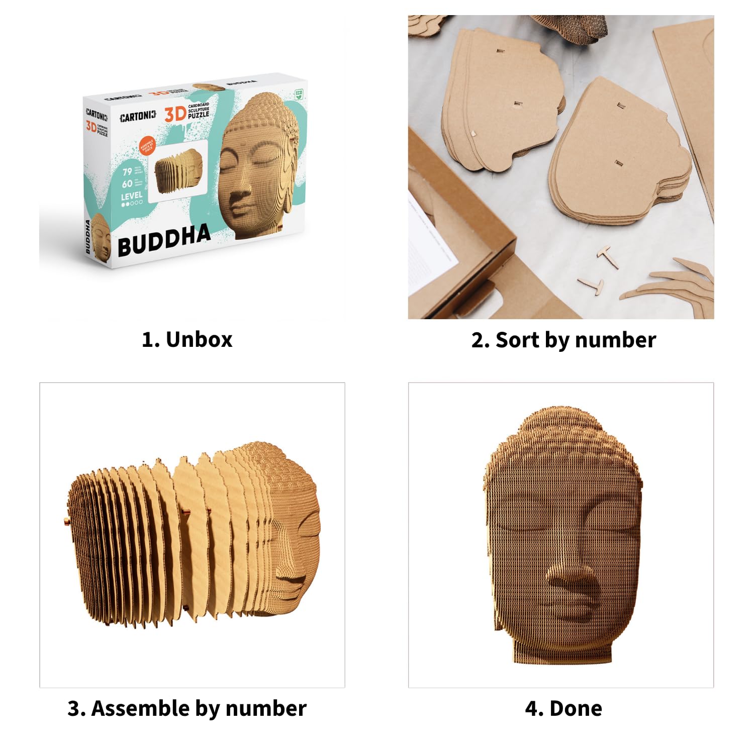 Statua di Buddha Puzzle 3D in Cartone – Modellino da Costruire | 79 Pezzi, 18 × 15 × 11 cm – Kit Scultura Fai da Te da Dipingere, Materiali Riciclati, Ragazzi e Adulti, Idea Regalo