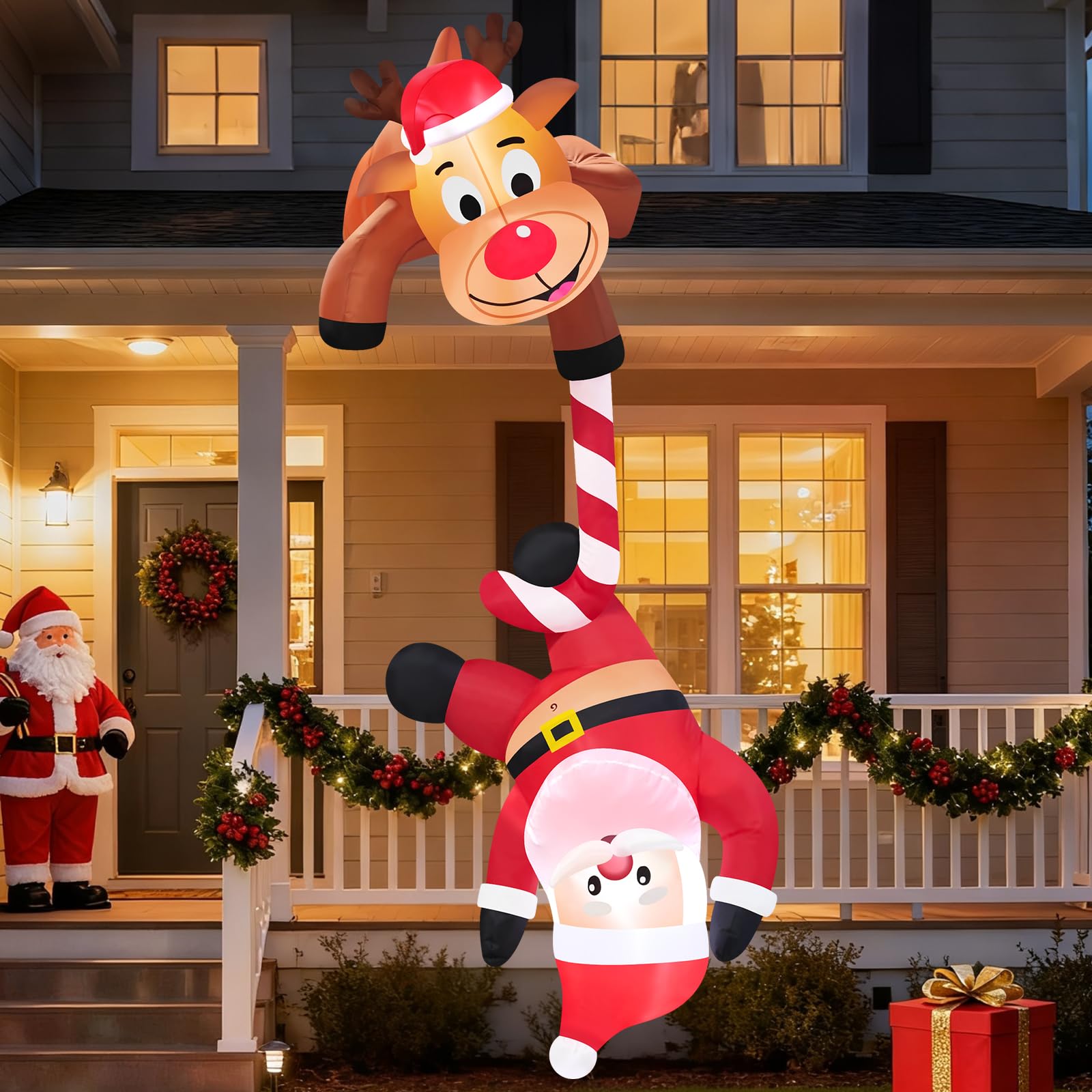 Danxilu 7FT Hanging Christmas Inflatables Reindeer Pulling Climbing Santa