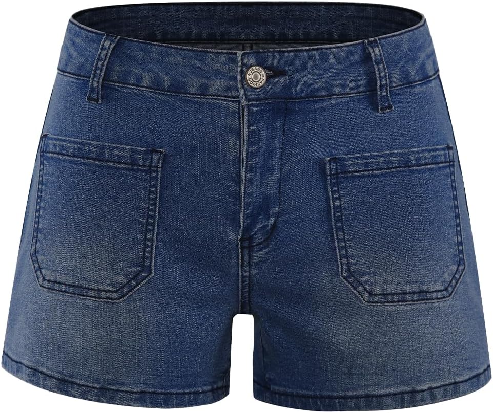 MIFOCAL Women's Summer Mid Waisted Casual Jean Shorts Trendy Flat Pockets Cutoff Stretchy Denim Shorts - Image 3