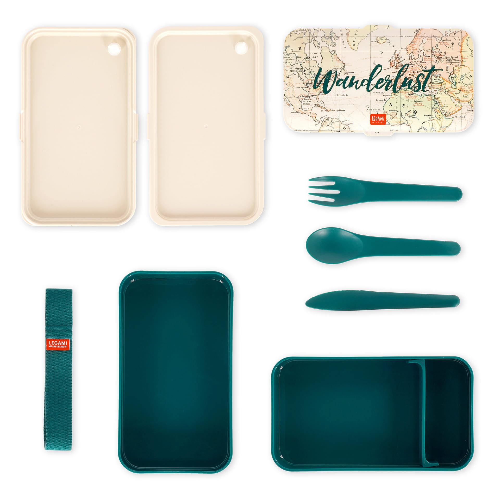 Legami - Lunchbox met 3 bestekken, lunchbox, inhoud 1200 ml