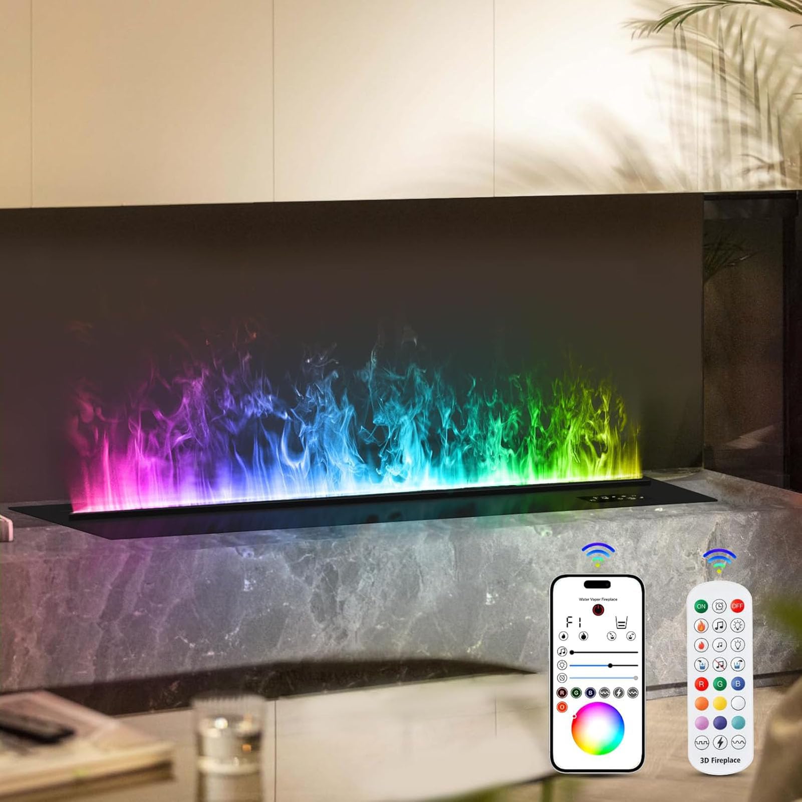 Dekorativer Elektrischer Wasserdampf-Kamin-Luftbefeuchter Mit 3D-Zerstäubungsflamme, Farbe Der Flamme In Farben Einstellbar Elektrischer Kamin, Automatische Wasserfüllung, Fernbedienung/Touchscreen