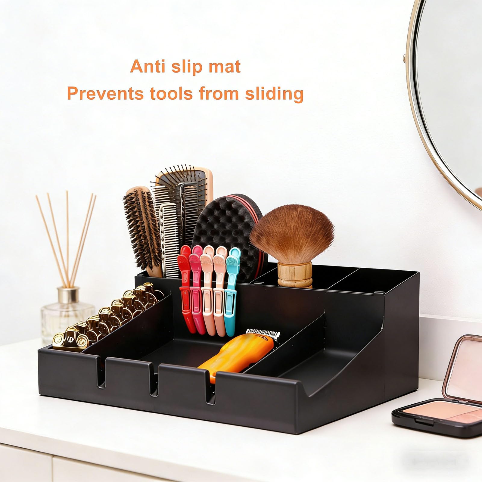 Luocute Organizzatore per Postazione Barbiere, Grande Organizer per Attrezzi Salone in Plastica Rigida con Base Antiscivolo e Scomparto Staccabile, Porta Attrezzi Parrucchiere (Staccabile)