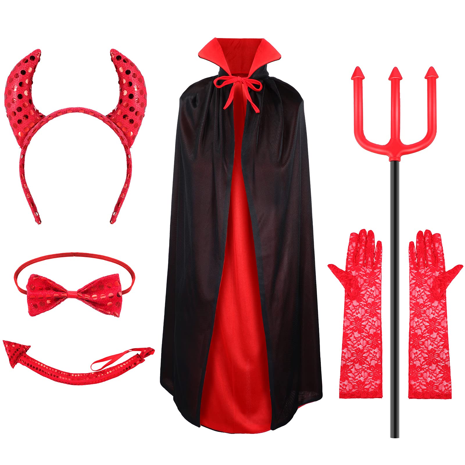 Buy 6 Pieces Sequin Devil Costume Kit Halloween Devil Horn Headband