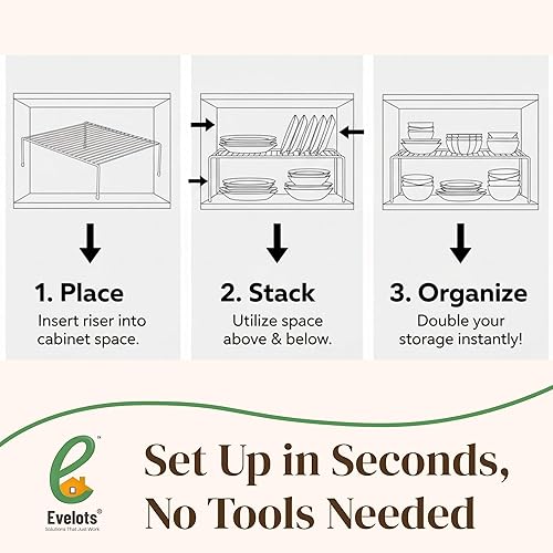 Miniatura 5 de Evelots Organizador de estantes de alambre para armario de cocina, paquete de 4 elevadores de metal grandes y resistentes, duplica tu espacio en la