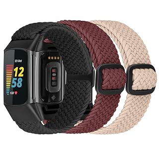 ShuYo Braided Stretchy Solo Loop Bands Compatible With Fitbit Charge 5 / 6 (3 Pack) - Nylon Elastic Straps Wristbands for Women & Men - Modern, Sports, All Occasion, Black + Navy Charcoal Gray