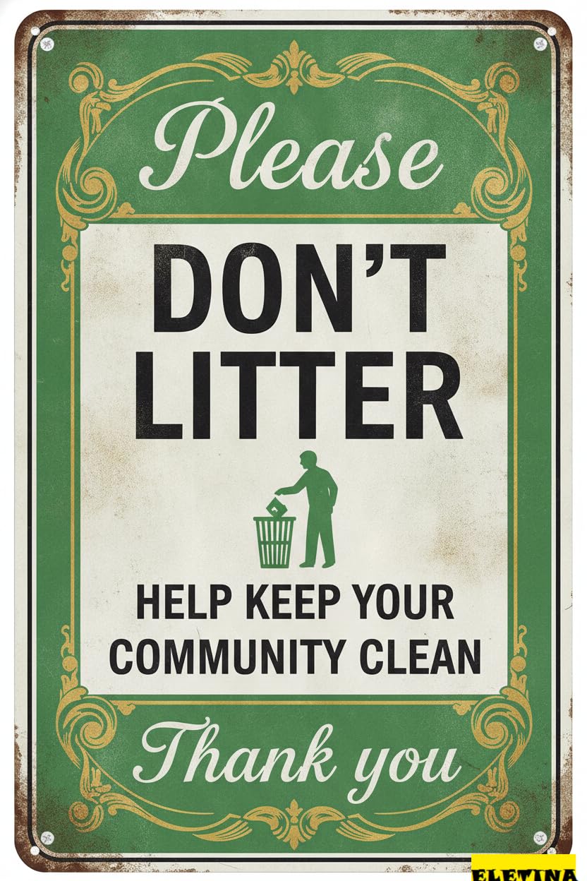 Tin Sign for Man Cave Please Don't Litter Help Keep Your Community Clean, 8x12 Inch, Aluminum Private Property Decorative