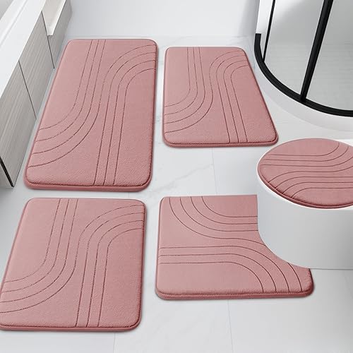 Miniatura 28 de YIHOUSE - Juego de alfombras de baño de espuma viscoelástica azul, suaves, antideslizantes y extra gruesas para baño, bañera, inodoro y piso Azul